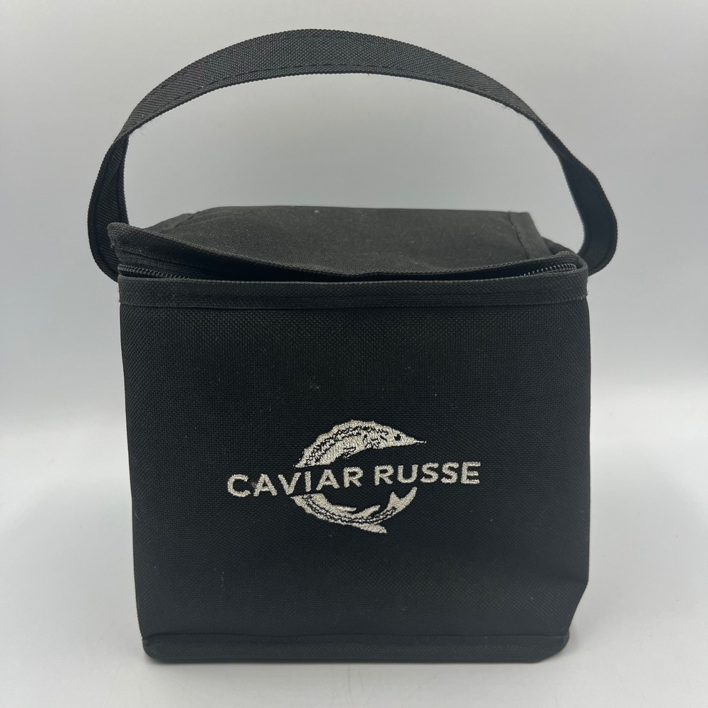 Caviar‎ Russe Bag Black Canvas Embroidered Logo Small Travel Tote